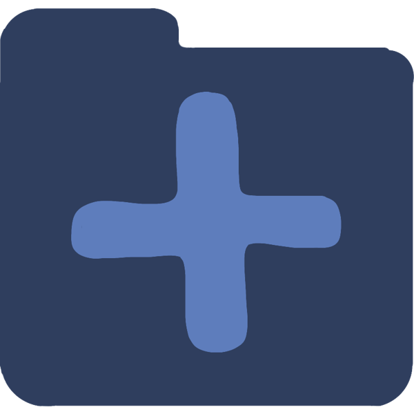 a dark blue folder with a tab on the left, in the folder is a light blue drawing of a plus sign. 